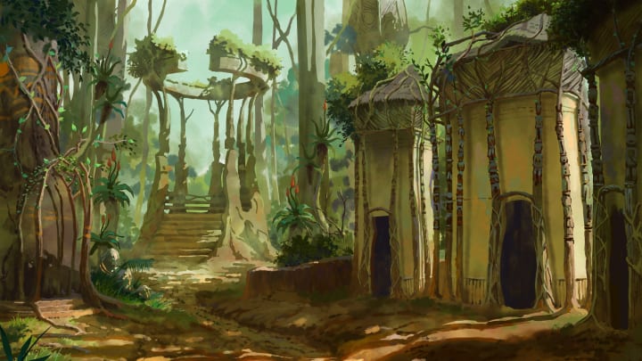 Concept art for a village of the Emere, one of Wagadu's Lineages.